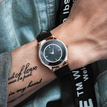 Модные повседневные наручные часы с круглым кварцевым инновационным циферблатом, кожаный ремешок, модные водонепроницаемые наручные часы для мужчин