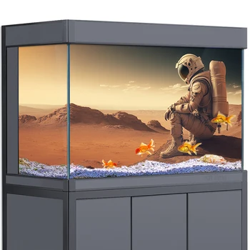 Наклейка на фон аквариума Украшение для аквариумов, Марс Космос Астронавты Пустыни HD 3D Плакат Самоклеящийся водонепроницаемый