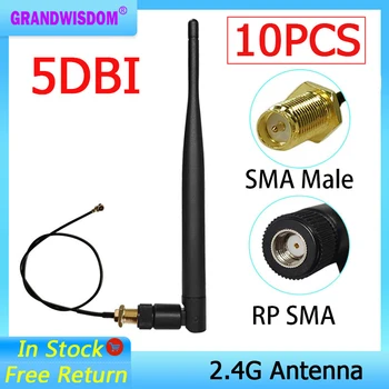 GRANDWISDOM 10шт 2.4G антенна 5dbi sma женский wlan wifi 2.4ghz antene IPX ipex 1 SMA мужской удлинитель с косичкой модуль antena