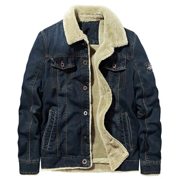 Зимняя утепленная теплая джинсовая куртка с мехом и толстым флисом, повседневное джинсовое пальто, ковбойская парка, большой размер 6XL, мужская