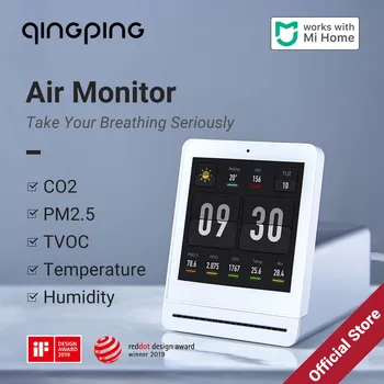 Qingping Air Monitor, Измеритель качества воздуха в помещении 5в1, Обнаруживает PM2.5, TOVC, Температуру, CO2, Влажность, Датчик воздуха Умный Дом, Детектор