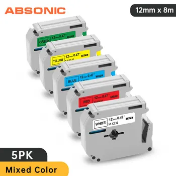 Absonic 5 Цветов 12 мм MK-231 MK-431 MK-531 MK-631 MK-731 Ленты для этикеток mk231 m231, Совместимые с Brother P-touch PT-80 Label Maker