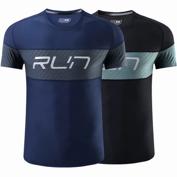 Мужская футболка для бега, Быстросохнущая дышащая футболка для фитнеса, короткий рукав, Бодибилдинг, Спортивные рубашки для спортзала, Футболка для бега трусцой.