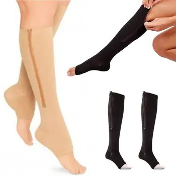 Компрессионные чулки для ног на молнии, Спортивные Мужские Компрессионные носки на молнии, Женские Тонкие носки для ног 