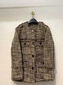 Kuzuwata Japanese Vintage С круглым вырезом и карманами, Однобортное пальто Chaquetas с длинным рукавом, Осенне-зимняя куртка Casaco Feminino Для женщин