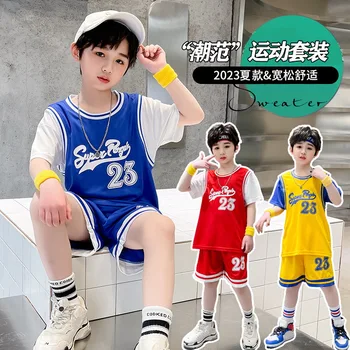 Летний детский спортивный костюм, быстросохнущая футболка для мальчика, шорты, 2 шт./компл., баскетбольные майки для подростков, детский спортивный костюм 120-170 см