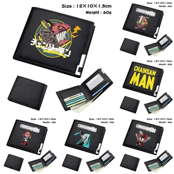 Двойной кошелек Anime Chainsaw Man, Мужские черные кошельки из искусственной кожи, Держатель для фотокарточек, кошелек для мальчиков и девочек, подарок