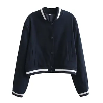 2023 Новая весенняя укороченная темно-синяя куртка для женщин, модные куртки в стиле пэчворк с длинными рукавами, женская шикарная верхняя одежда для Хай-стрит