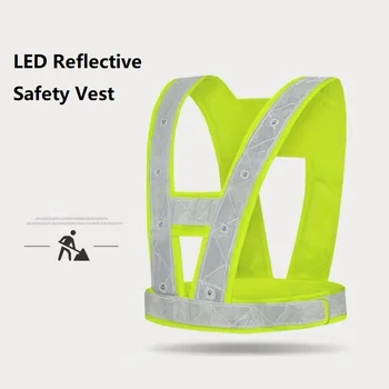 Светодиодный светоотражающий жилет с индивидуальным логотипом, жилет безопасности дорожного строительства, одежда с отражателем в стиле V