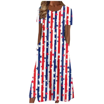 Винтажное платье с флагом США, с принтом 