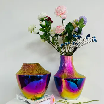 Креативный дизайн вазы для цветов, ваза-вулкан с высоким горлышком, короткий горлышко и ослепительно красочные украшения для ваз