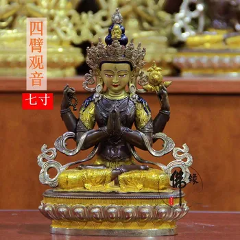 Высококачественный тибетский храм статуя будды Безопасность ДОМА здоровая эффективная Защита Буддизм позолота четырехрукая статуя Будды Гуаньинь