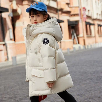 Пуховик для девочек, хлопковый ветрозащитный зимний комбинезон 2023, классическая теплая утепленная бархатная зимняя лыжная одежда больших размеров для детей