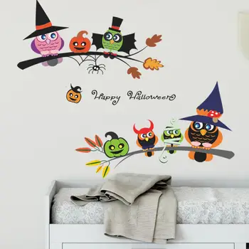 Новые наклейки на стену с мультяшным рисунком на Хэллоуин, Сова, наклейки для вечеринки на Хэллоуин, украшение для оконного стекла, атмосфера вечеринки, наклейки на стену