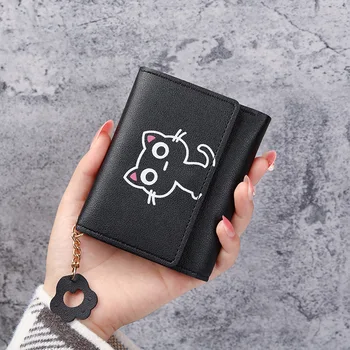 Новый женский кошелек Cute Cat Короткий кошелек Кожаный Маленький кошелек Для девочек Денежный мешок Держатель для карт Женская застежка Мода 2023 года