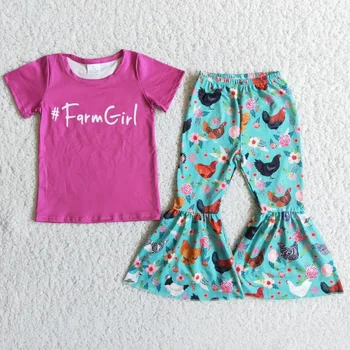 Одежда для детской фермы, летняя детская одежда, расклешенные брюки, костюм для малышей оптом для девочек