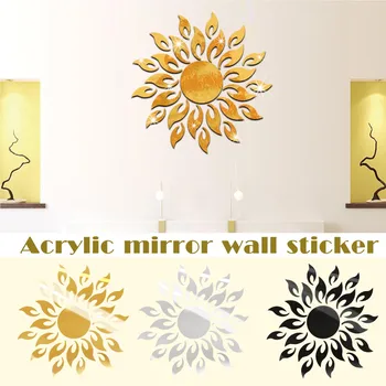 Художественные Абстрактные зеркальные наклейки в виде цветка Солнца, Съемная акриловая настенная наклейка, домашний декор Зеркальная Наклейка Украшение гостиной