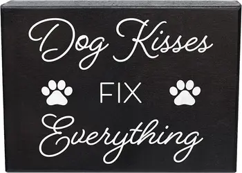 Собачьи поцелуи исправляют все Деревянная вывеска, подарки от собаки, забавные вывески с собаками, декор полок и настенных подвесок, сделано в США