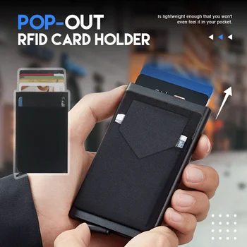 Тонкий алюминиевый чехол для удостоверения личности, кредитной карты, банковского держателя, чехол с эластичной спинкой, мини-волшебный автоматический всплывающий кошелек с защитой от RFID