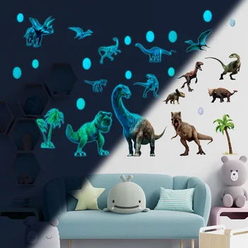 Светящиеся наклейки с динозаврами на стены, украшение детской комнаты, Светящиеся наклейки с темной звездой, наклейки на стены, наклейки на мебель юрского периода.