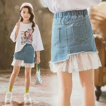 Детская джинсовая юбка для девочек, новая юбка из пряжи 2023 года, Летняя Корейская юбка Ocean, джинсовая юбка, модная летняя одежда