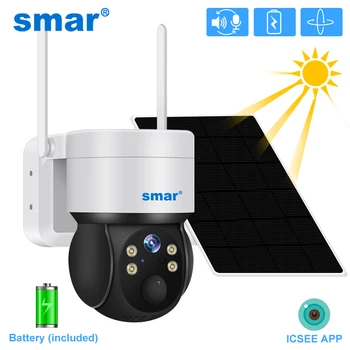 Солнечная камера Smar 1080P Wifi Наружное видеонаблюдение ночного видения, Солнечная панель, Перезаряжаемая батарея, 2-Мегапиксельная IP-PTZ-камера
