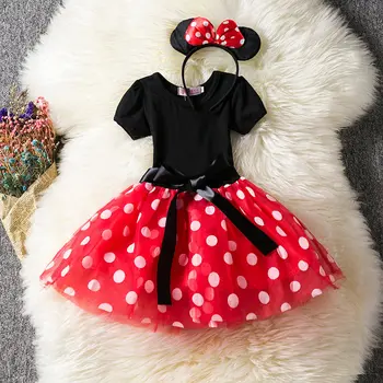 Летнее платье для маленьких девочек Mini Mouse Повседневная одежда для младенцев от 1 до 5 лет с бантом в горошек Милый вечерний костюм Детская одежда Encanto
