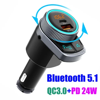 JINSERTA Автомобильный Bluetooth 5.1 FM-передатчик Беспроводной Комплект Громкой Связи Mp3-Плеер Воспроизведение музыки Без Потерь USB QC3.0 PD24W Быстрое Зарядное Устройство