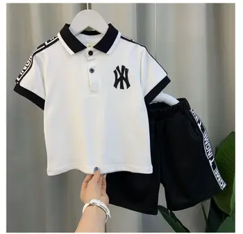Детская рубашка поло для мальчика, летняя красивая детская одежда интернет-знаменитостей с коротким рукавом, модный крутой комплект из двух футболок